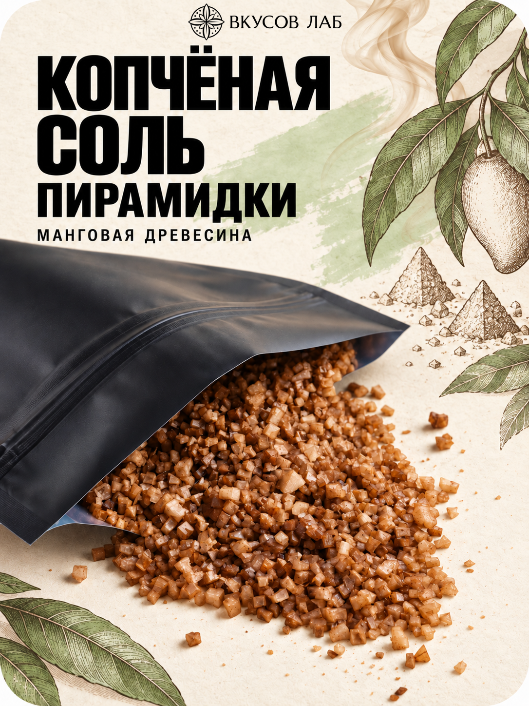 Соль морская пищевая копчёная на манговой древесине