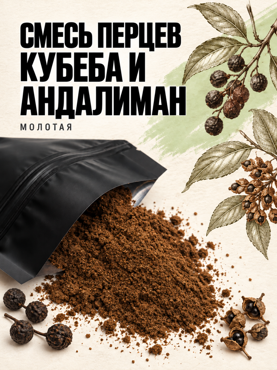 Смесь молотых перцев кубеба и андалиман