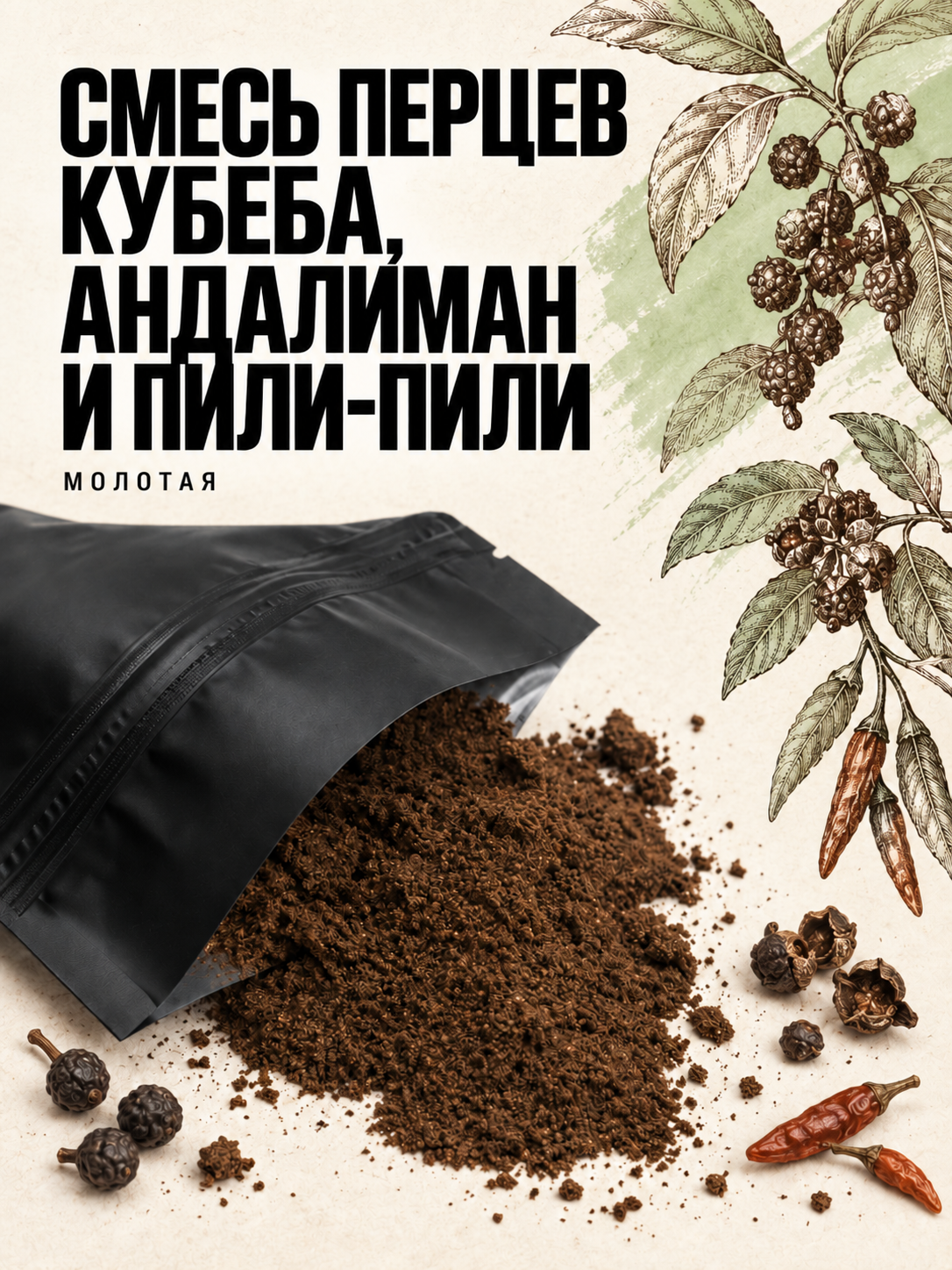Смесь перцев чили, андалиман и кубеба молотая